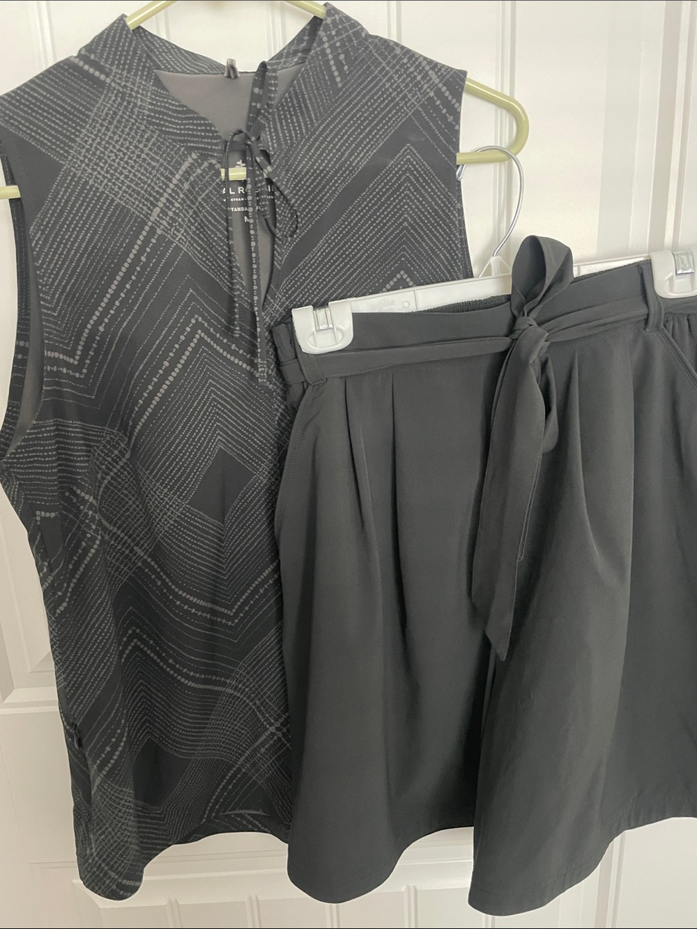 Sleeveless Black Geometric Print Top and Black Tie-Waist Short Set
